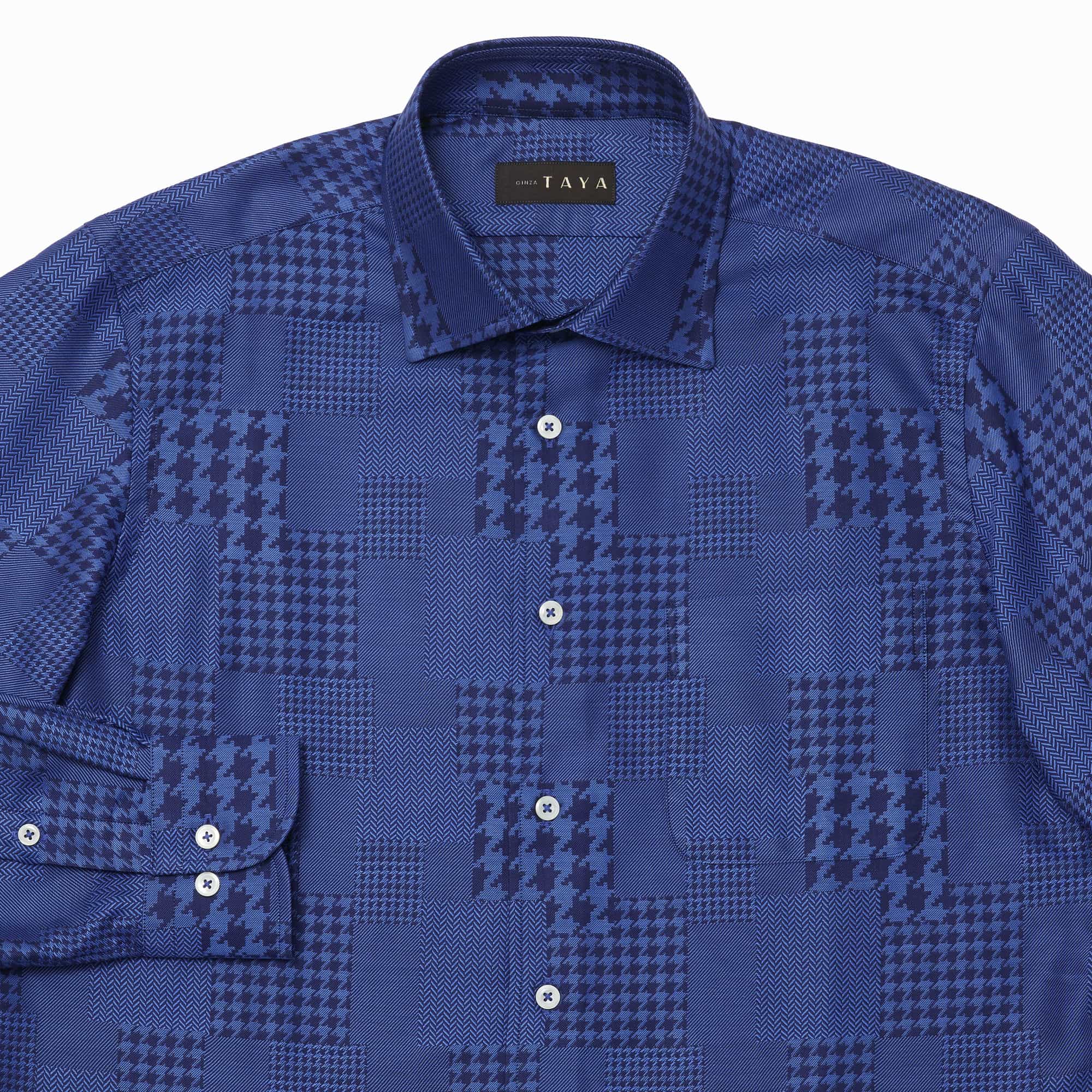 長袖　綿シャツ/千鳥パッチワーク