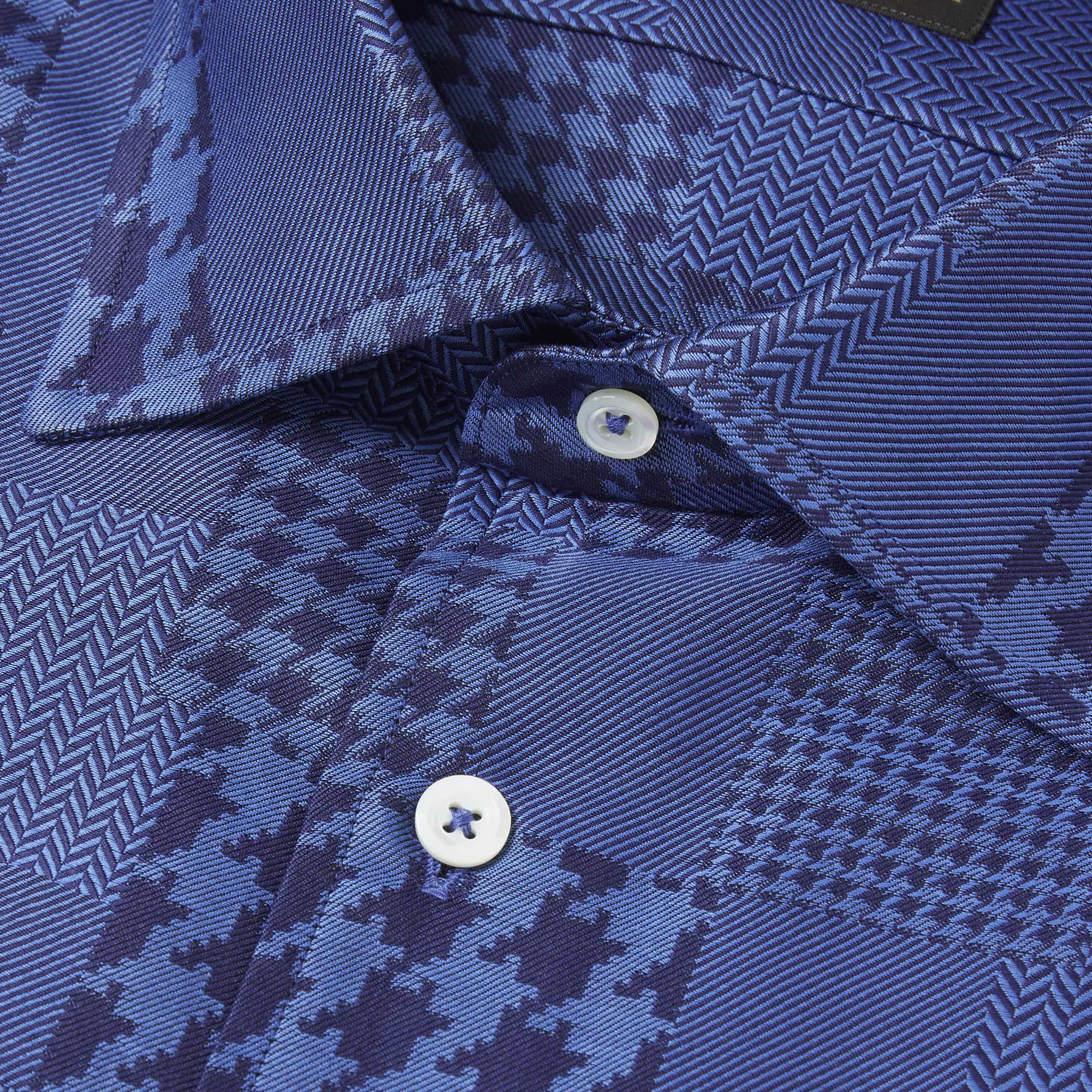 長袖　綿シャツ/千鳥パッチワーク