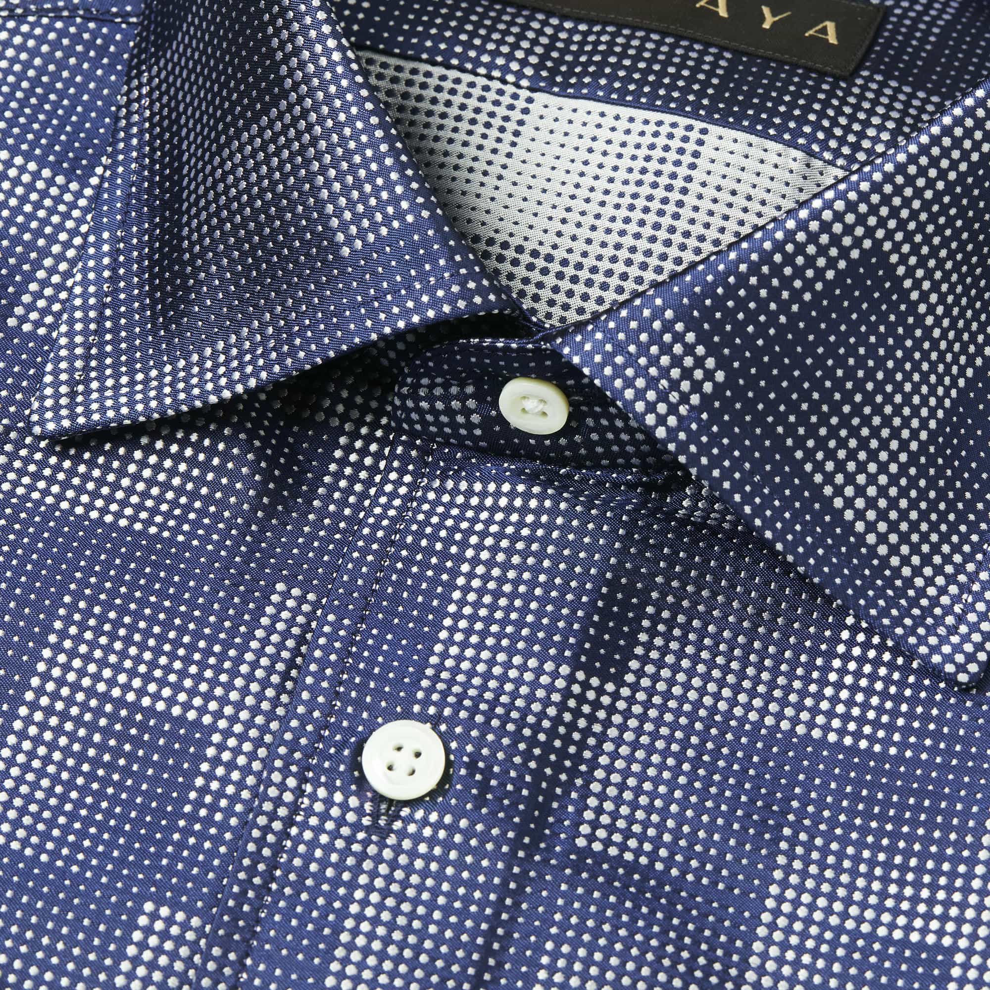 長袖　シルクシャツ/ドットブロック