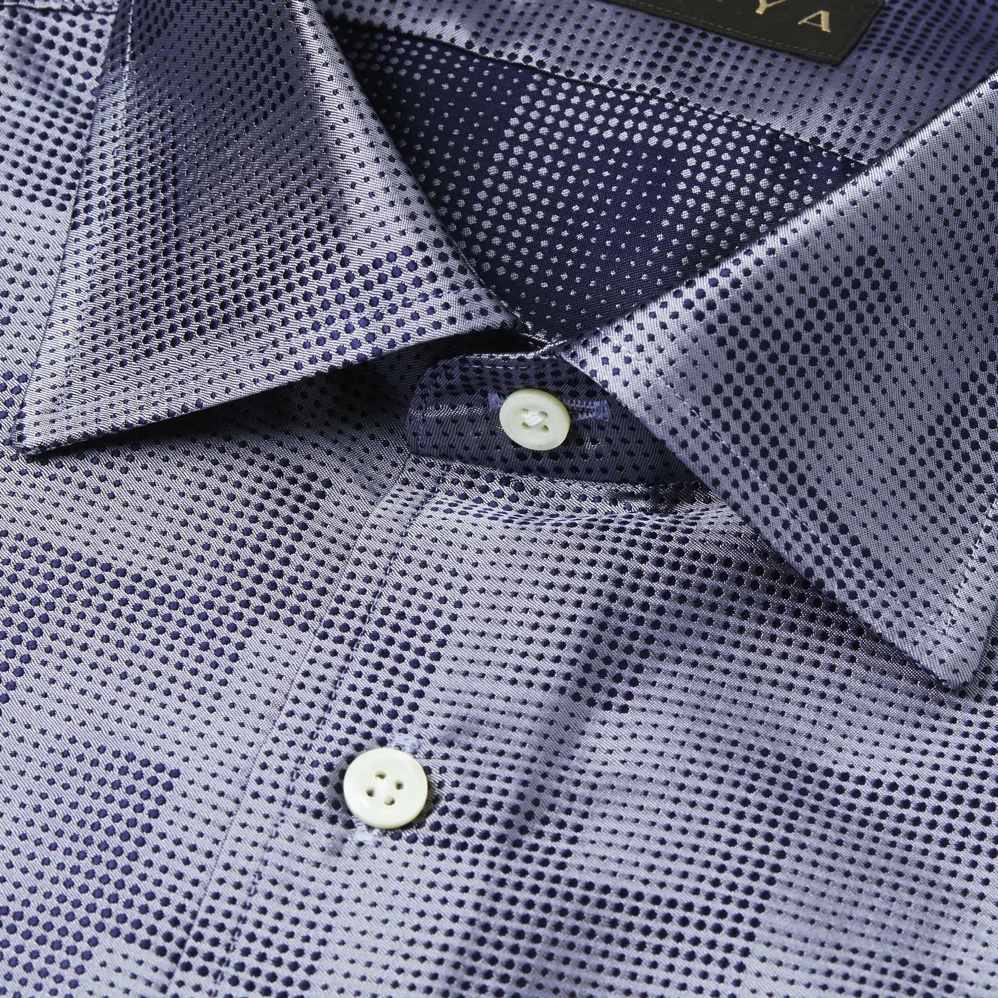 長袖　シルクシャツ/ドットブロック