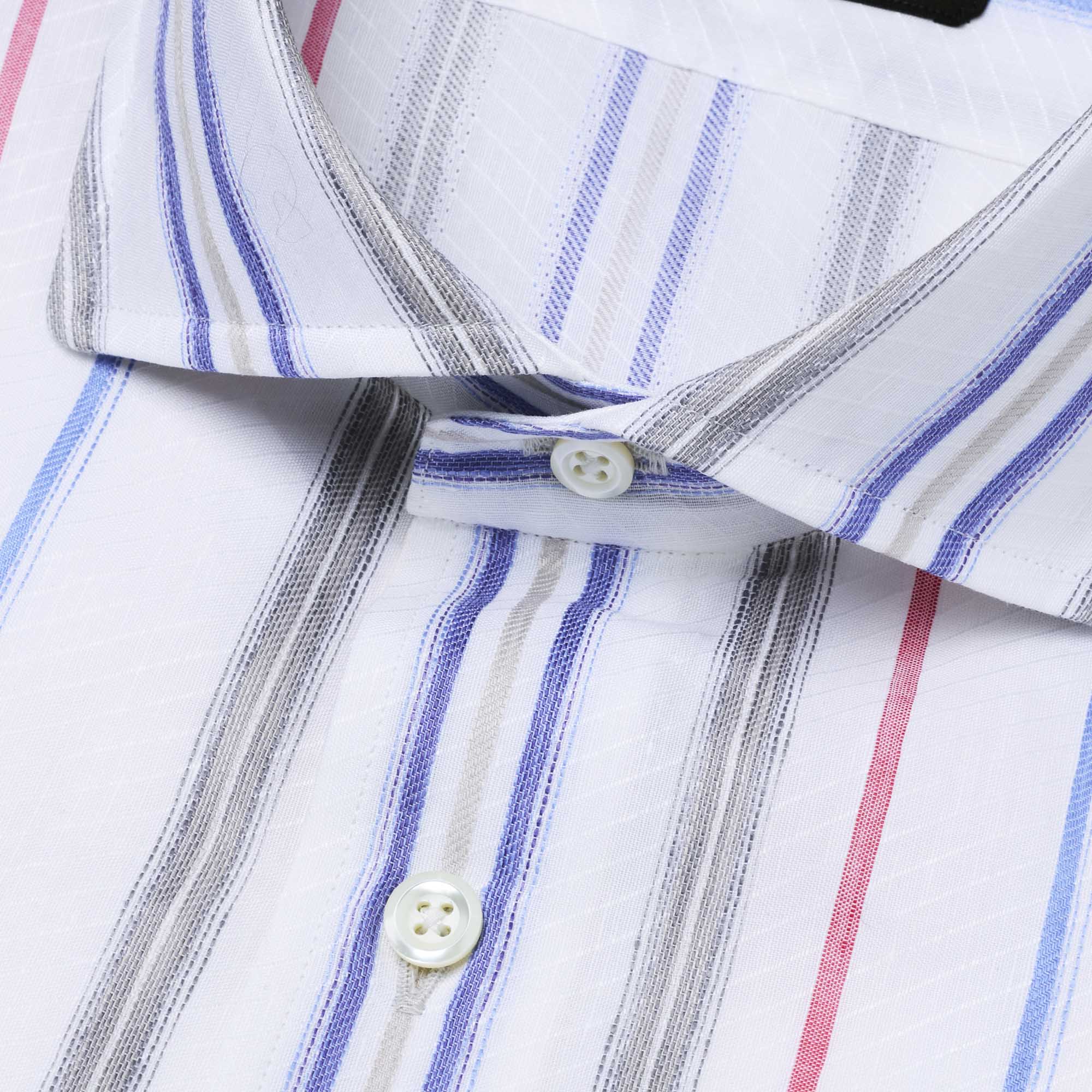 長袖 麻×綿シャツ/マルチストライプ