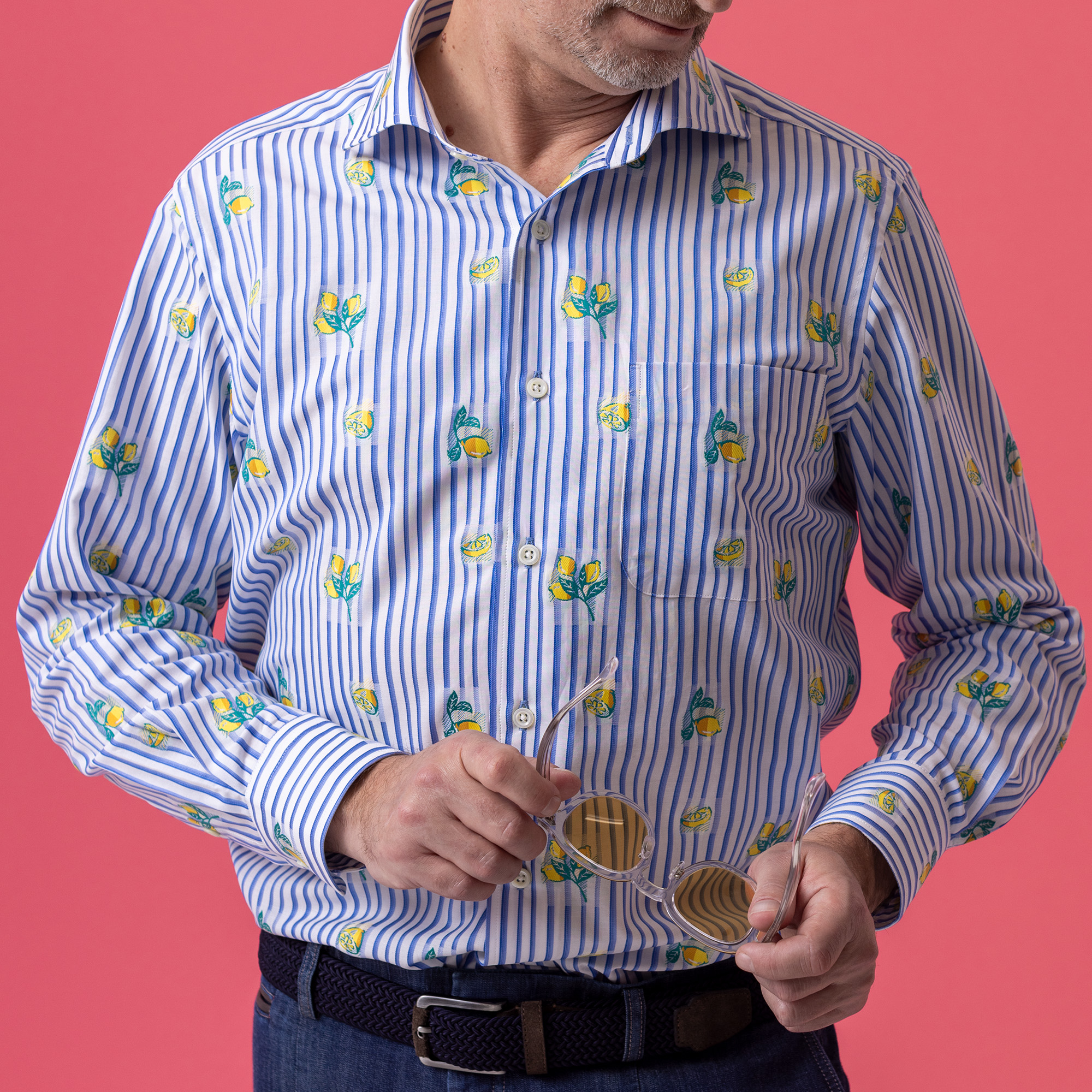 長袖　綿バックカットシャツ/レモン