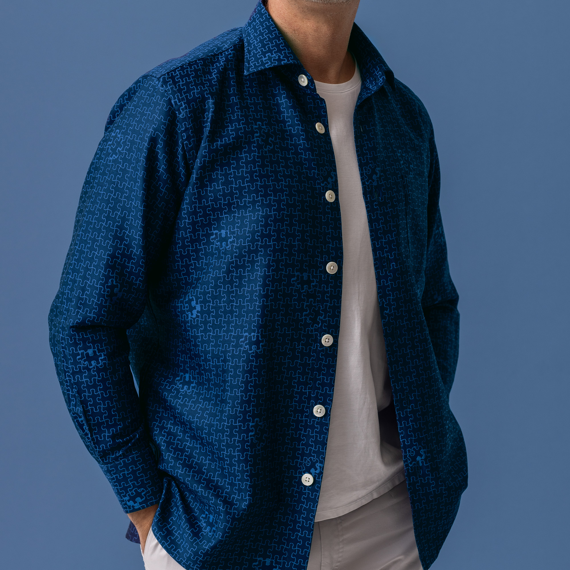 長袖　綿シャツ/パズルピース