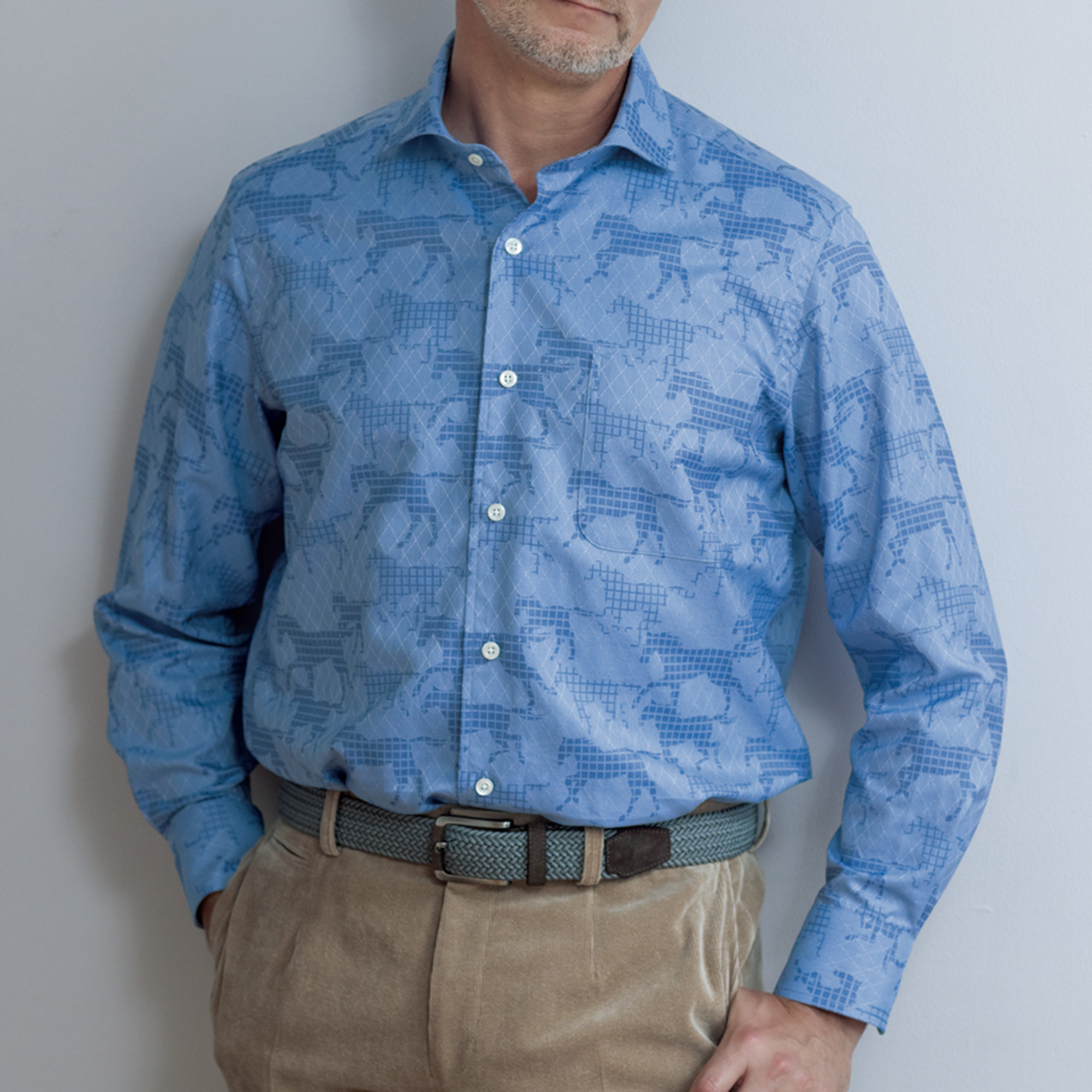 長袖 綿シャツ/グリッドホース