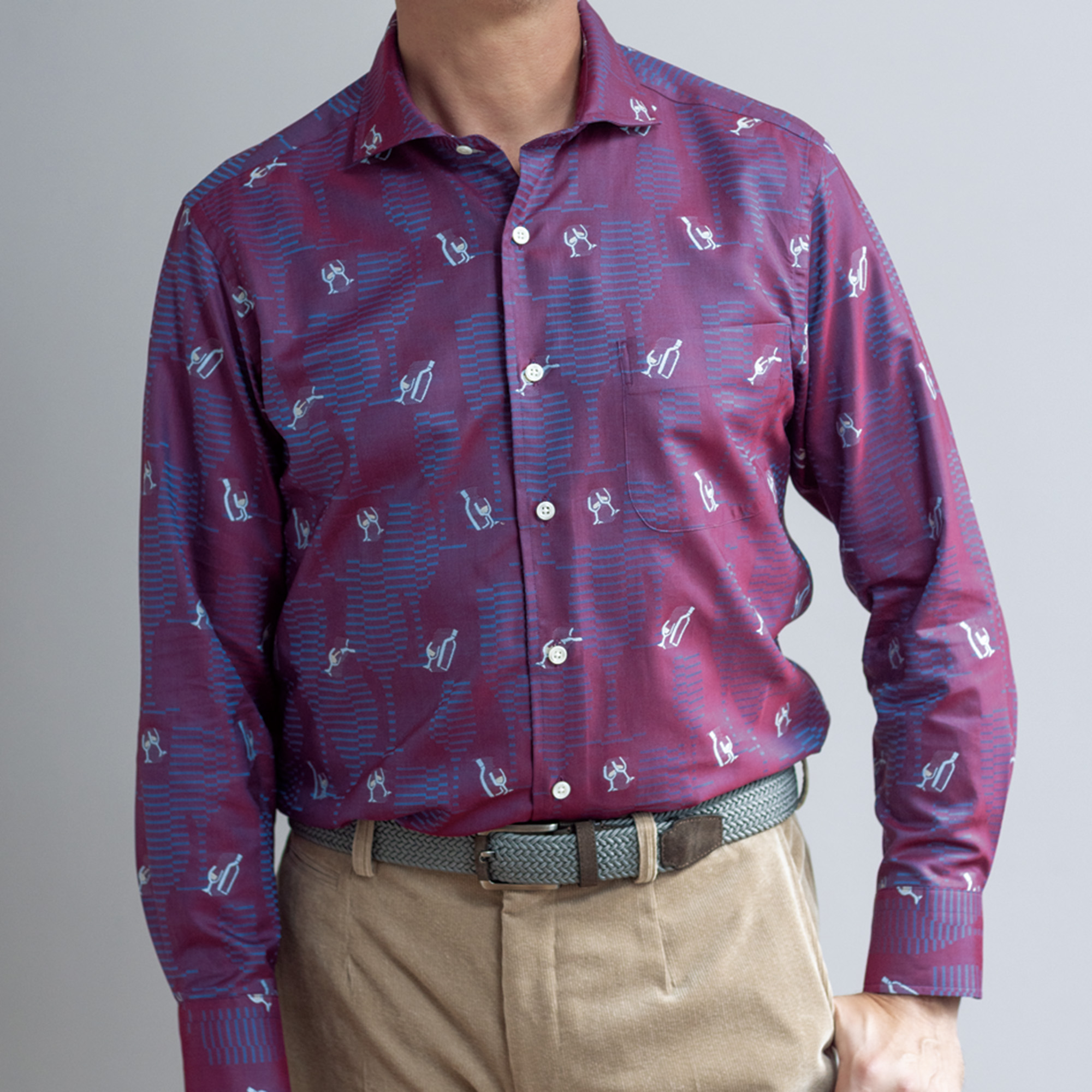 長袖 バックカットシャツ/ワイン