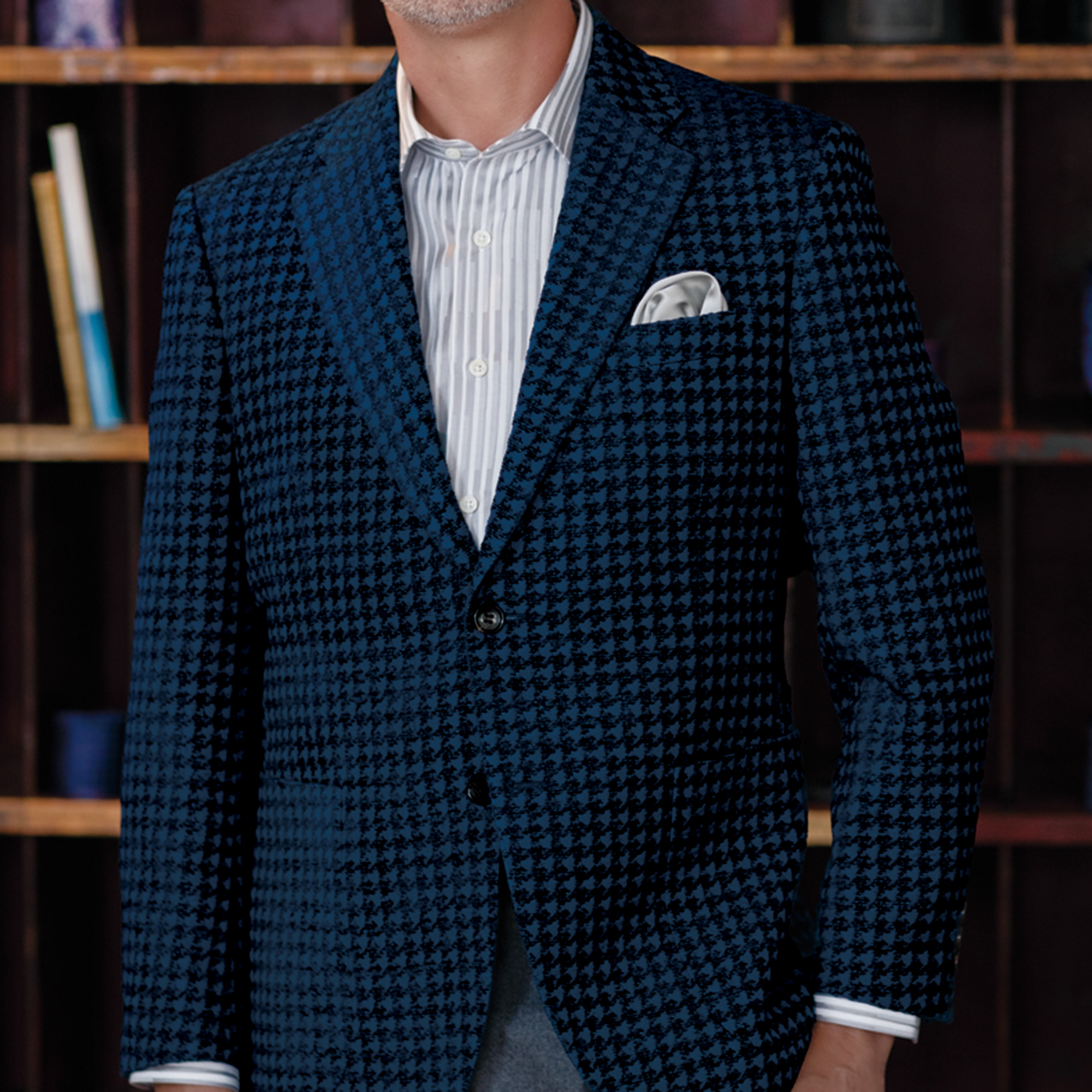 長袖　綿シャツ/モアレストライプ