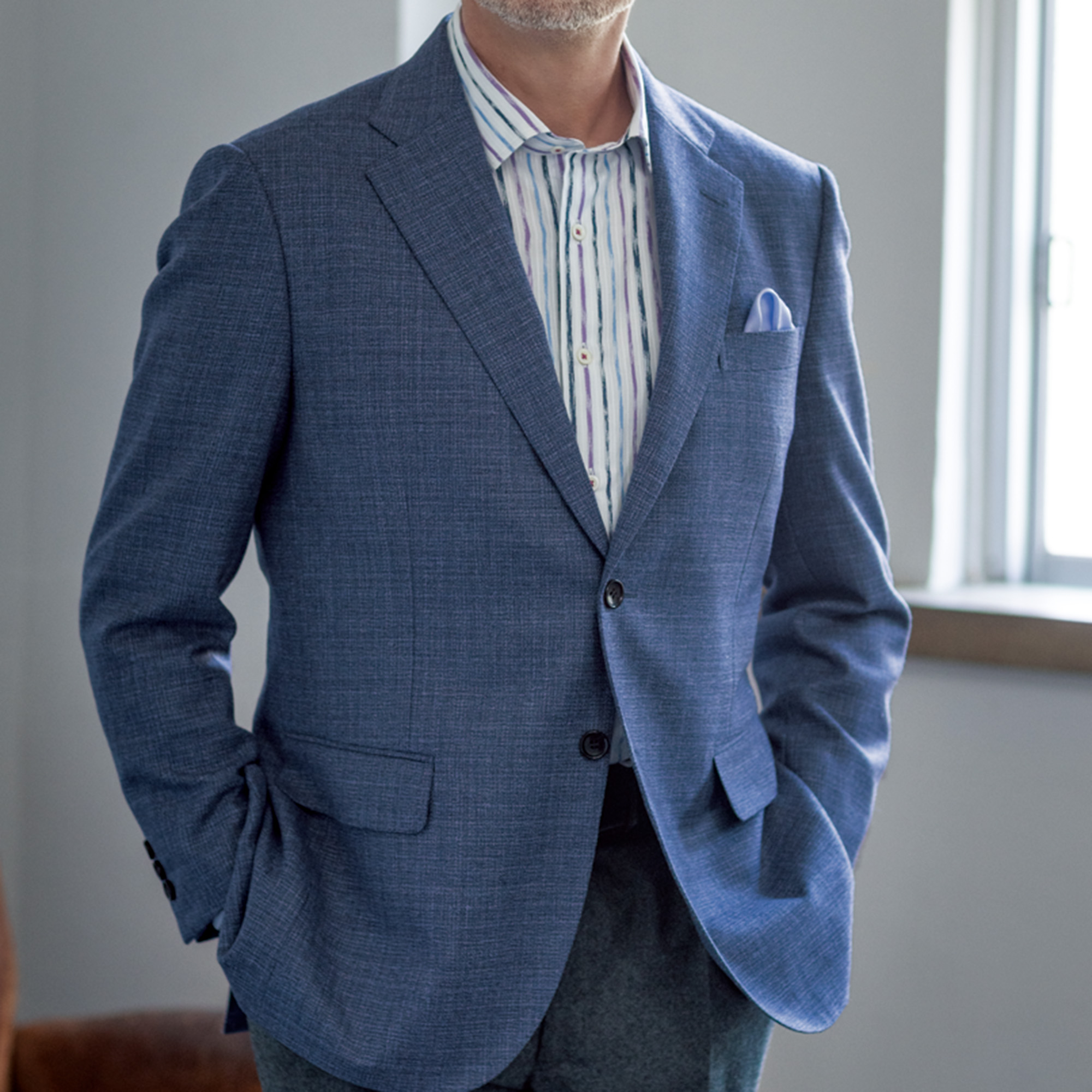 長袖　綿シャツ/ブラッシュストローク