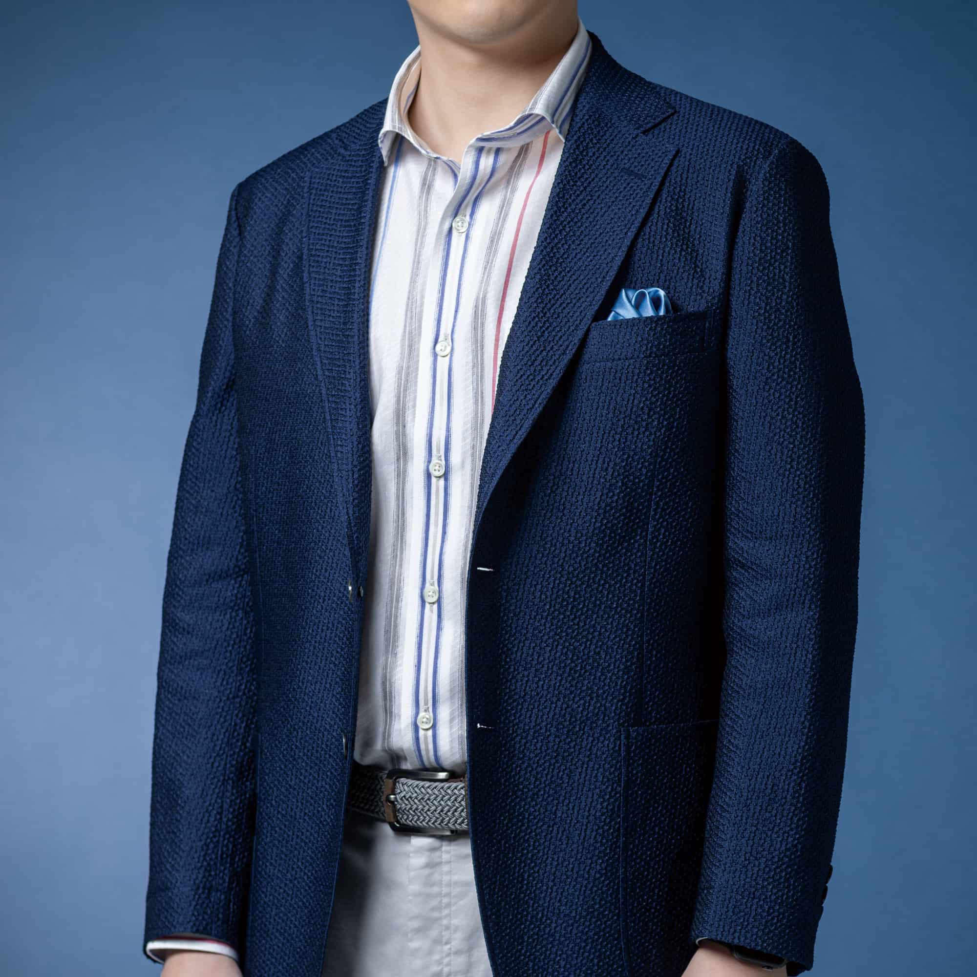 長袖 麻×綿シャツ/マルチストライプ