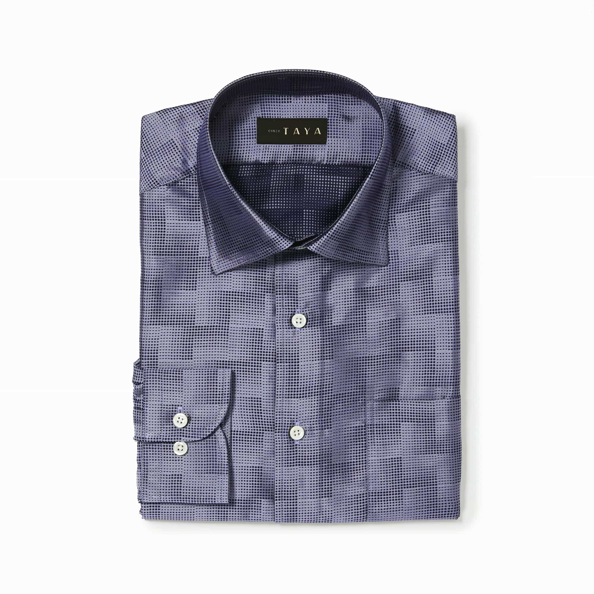 長袖　シルクシャツ/ドットブロック