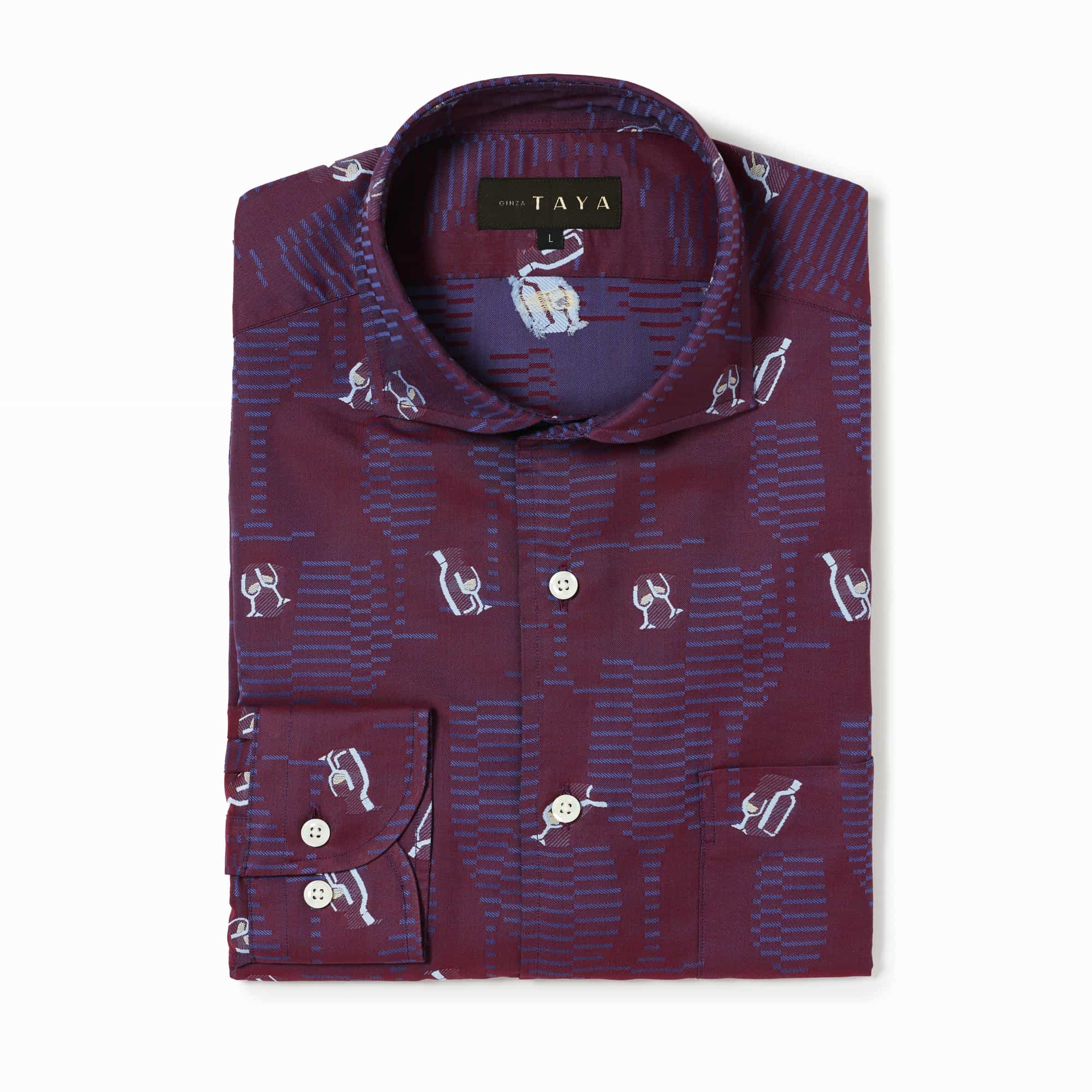 長袖 バックカットシャツ/ワイン