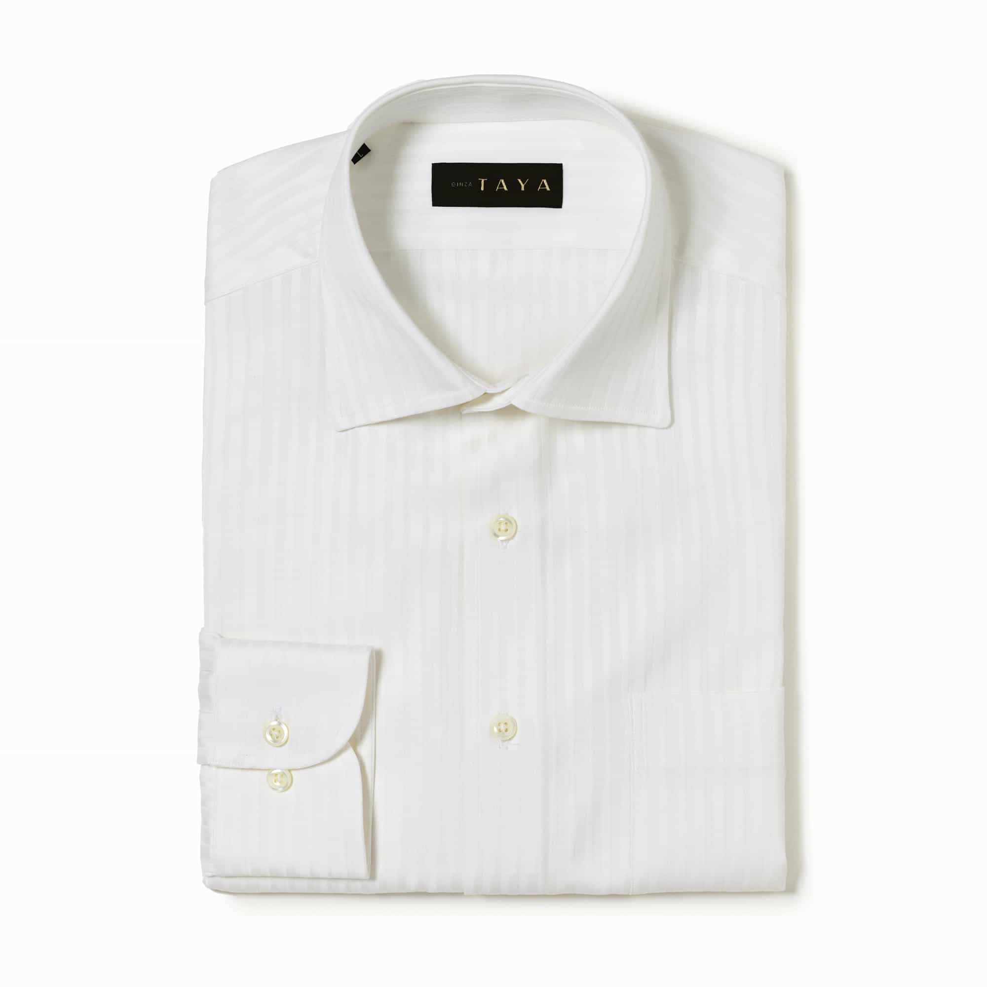 長袖　綿シャツ/モアレストライプ