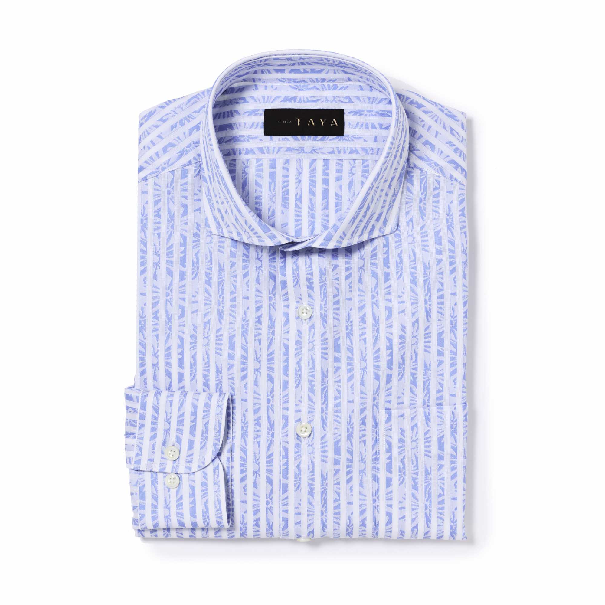 長袖 綿シャツ/フラワーストライプ