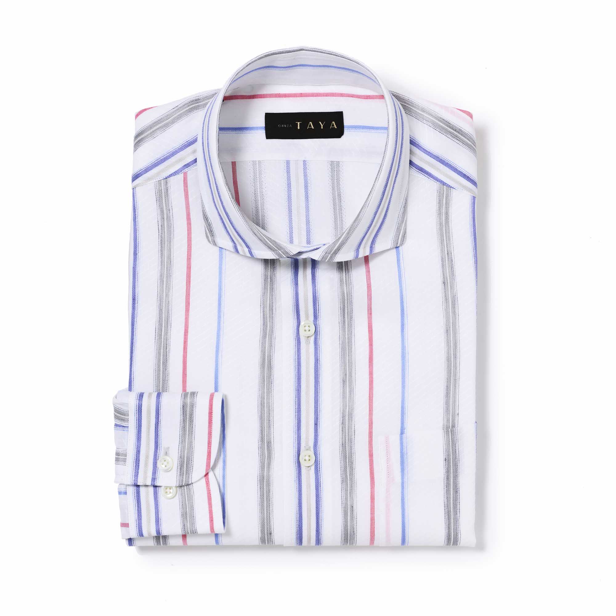 長袖 麻×綿シャツ/マルチストライプ