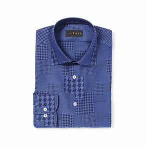 長袖　綿シャツ/千鳥パッチワーク