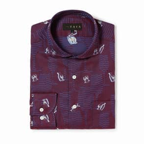 長袖　バックカットシャツ/ワイン