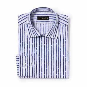 長袖 綿シャツ/バンブーストライプ