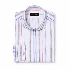 長袖 麻×綿シャツ/マルチストライプ